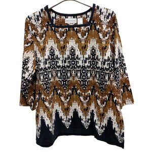 Alfred‎ Dunner Wearable Art Top Womens Large Abstract Sequined 3/4 Sleeve Casual